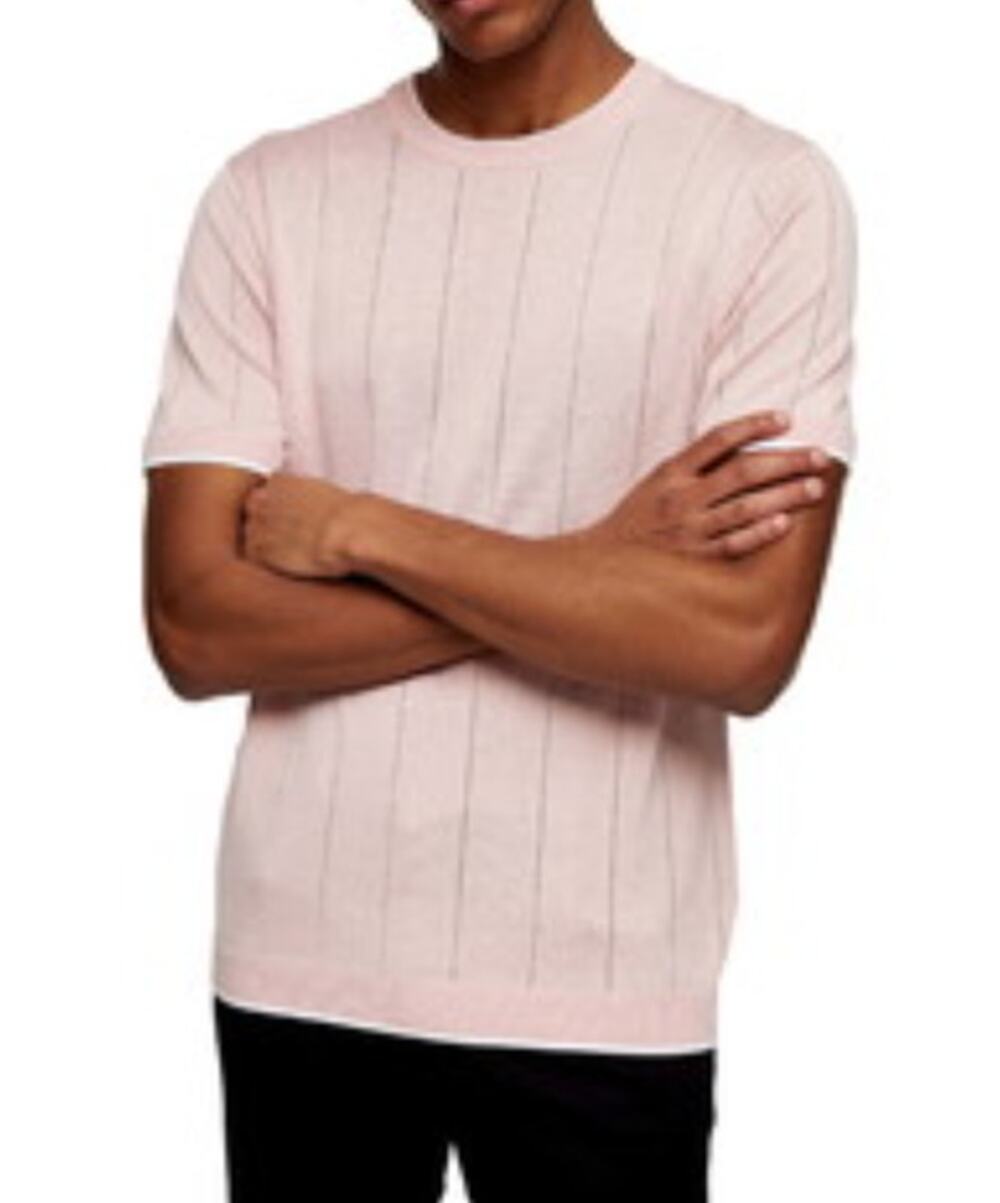 Topman shirt mens Size Small Knit form fitted Salmon with Cream Trim NEW sweater